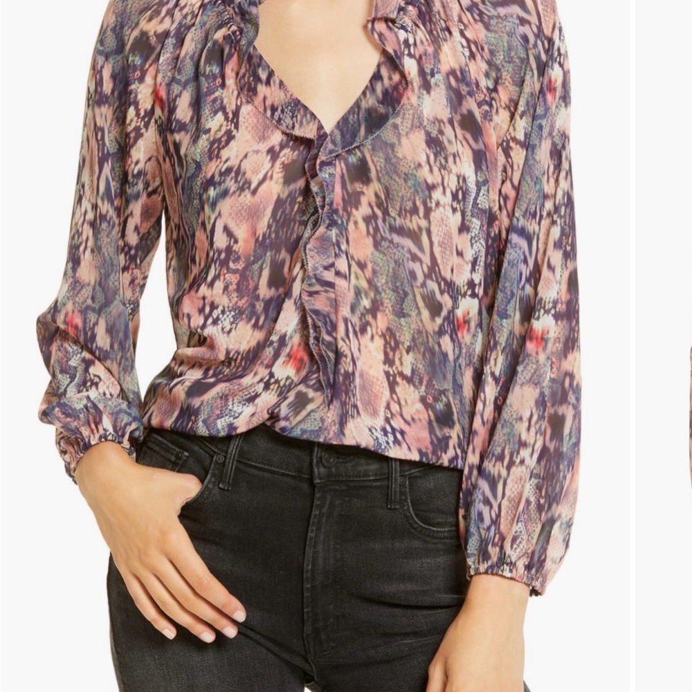 All Saints Pink and Purple Ruffled Cuffed Sleeve Blouse